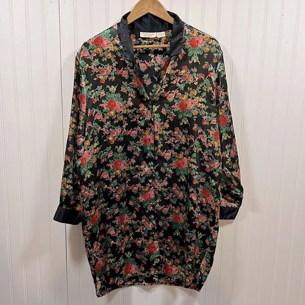 Victoria’s Secret Vintage Gold label floral button up pajama shirt